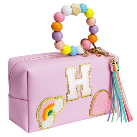 Elilier Preppy Bag, Monogrammed Makeup Bags with Zipper, Cute Makeup Pouch, Initial Birthday Gifts Bag for Daughter Friends Sister, Preppy Things For Girls, Gift for Christams New Year (Small)