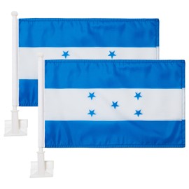 2 Pack Car Flags,Car Flag Honduras Flag Outdoor with Honduran Flag and Car Flag Pole, Car Logo Window Clip Can be Clipped to Most Windows 14 inch Flag Pole and 16 x 10 inch Double Sided Flag.