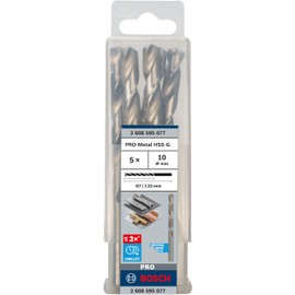 Bosch 5x PRO Metal HSS-G Twist Drill Bit Standard Length (for Non-ferrous metals, Steel, Ø 10,00 mm, Professional Accessory Rotary Drill/Drivers)