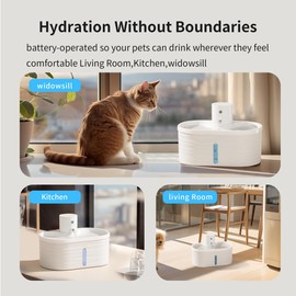 Recharging Cat Water Fountain, 84oz/2.5L Fursink Wireless Pet Water Fountain for Cats Inside, Automatic Cat Waterer Fountain Bowl with Motion Sensor, Ultra Quiet Pump