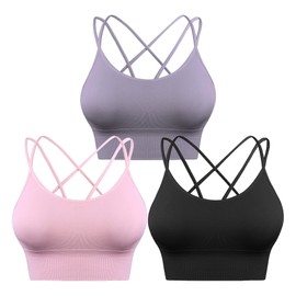 Escaco Cross Back Sport Bras Padded Strappy Criss Cross Cropped Bras for Yoga Workout Fitness Low Impact