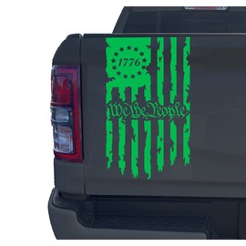We The People Betsy Ross Flag 1776 Distressed American USA US Flag Truck Tailgate Vinyl Decal Stickers Preamble of The US Constitution (10" x 18") (Lime-Tree Green)