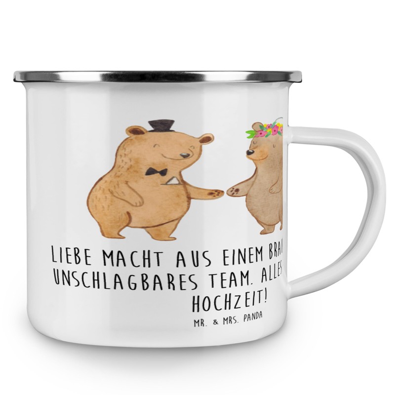 Mr. & Mrs. Panda Camping Emaille Tasse Unschlagbares Brautpaar -