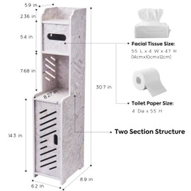 Doxo Small Bathroom Storage Cabinet, Behind Toilet Bathroom Organizer, Narrow Toilet Paper Cabinet for Restroom (Marble White)