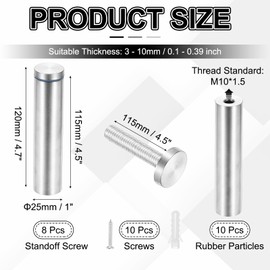 PATIKIL 1x4.7" Standoff Screws, 8 Pack Stainless Steel Stand Off Wall Mounts Wall Sign Mounting Hardware Advertising Standoff Nail for Hanging Acrylic Signs Picture Frame, Silver