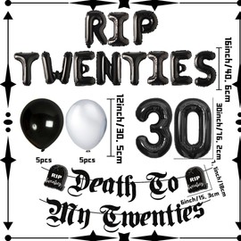 JeVenis Rip to My 20s Balloons Rip Twenties Balloons Gothic Birthday Decoration 30 Birthday Gift Death to My 20s Banner