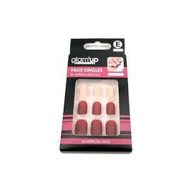 Glam'Up Paris - False Nails - Full Cover - Easy to Use - 24 False Nails Per Box + Double Sided Tape - Matte Effect - Square Round Shape - No. 230 - Red and