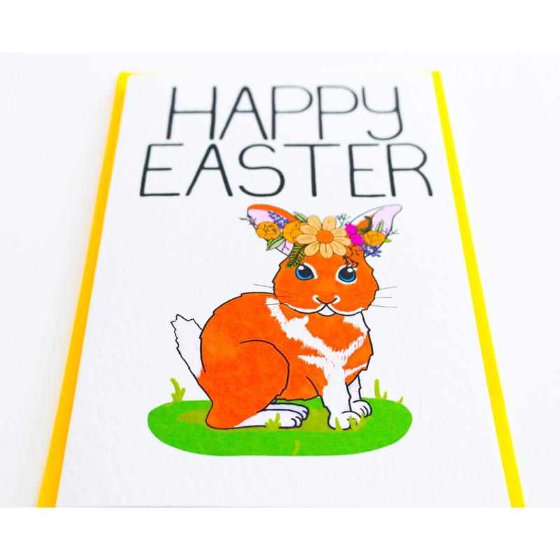 Happy Easter Card with Cute Easter Bunny Rabbit with Yellow