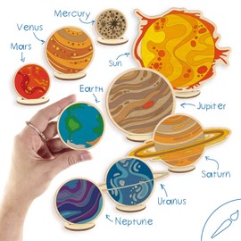 Vemkel Planets Craft Kits for Kids Age 3 4 5 6 7 Year Olds, Wooden Colouring Set Game, Learning & Education Preschool Toys, Astronomy Gifts — Solar System, 9 pcs