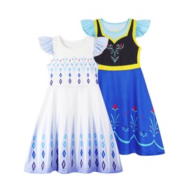 Jurebecia Princess Nightgowns for Toddler Girls Elsa Anna Sleepwear Nightdress Snow Queen Pajamas Nightie Dress for Kids 7-8 Years