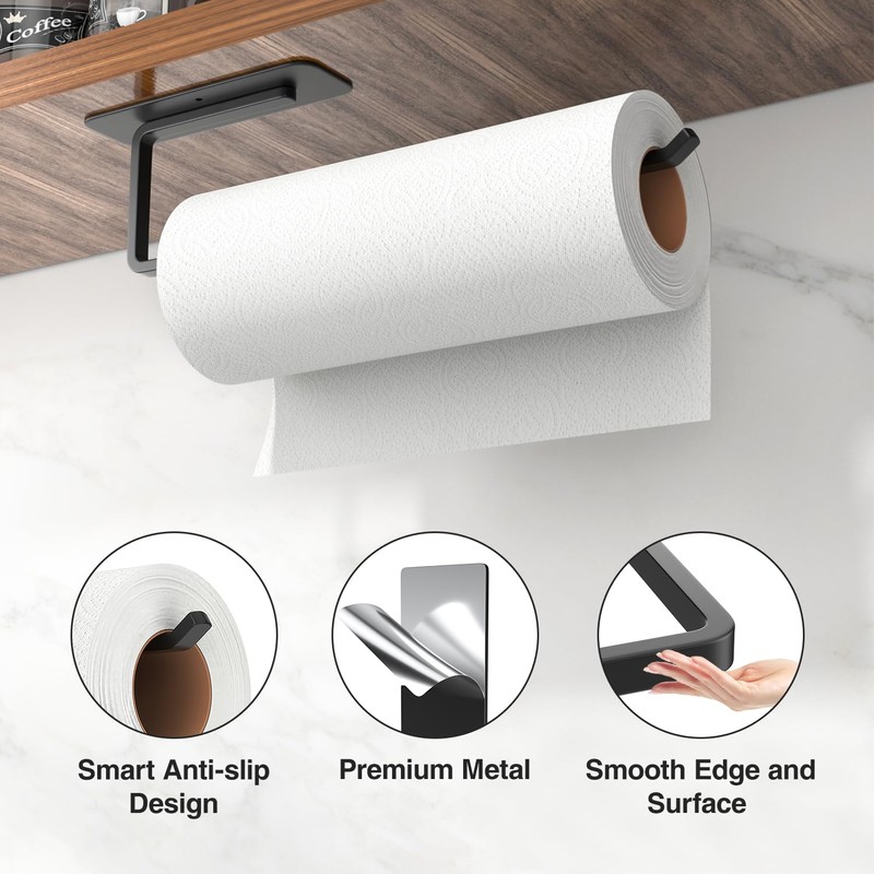 Zewa Kitchen Roll Holder No Drilling – Black Roll Holder,