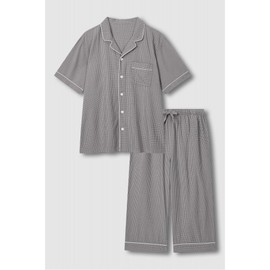 JAJU [JAJU] Men's Cotton Rayon Seersucker 7/8 Pajama Set_Light Gray
