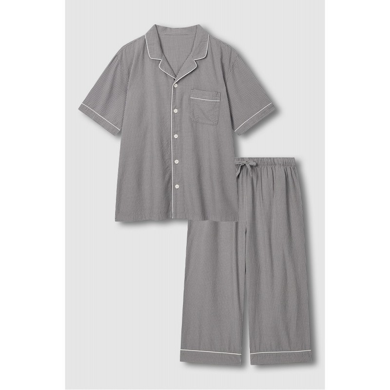 JAJU [JAJU] Men's Cotton Rayon Seersucker 7/8 Pajama Set_Light Gray