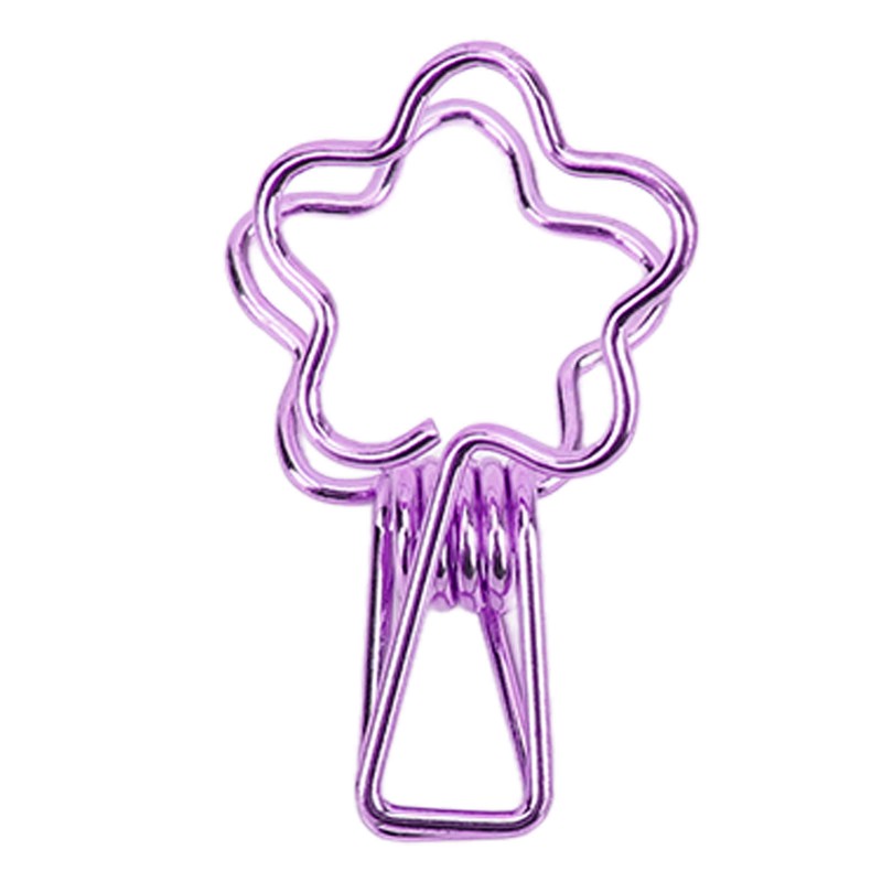 100pcs Binder Clips Cute Flower Shape Metal Hollowed Long Tail