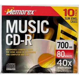 Memorex Music CD-R 10 Pack Slim Jewel Case 700 MB 80 min 40x NEW