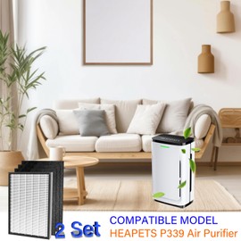 MPHELW-P339 Replacement Filter for HEAPETS P339 Air Purifier, 3-in-1, 2 Pack H13 True HEPA with High efficiency Activated carbon and 6 Pack Carbon Pre-Filter