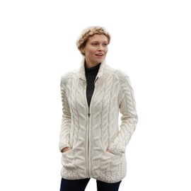 Irish Shaped Zipper Wool Cardigan with Mock Turtleneck (Medium)
