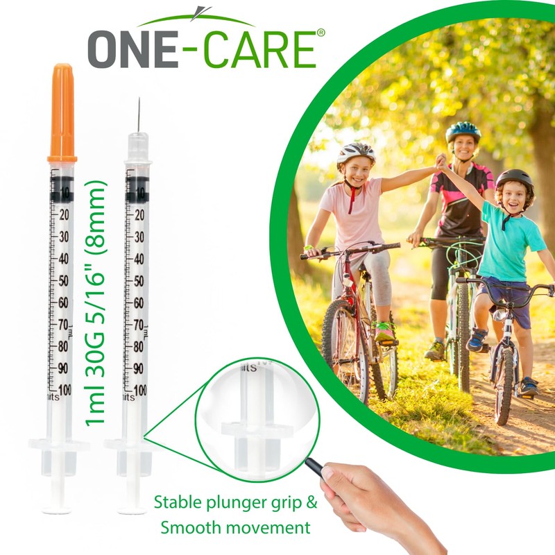 ONE-CARE Syringes 1 ml/cc, 30G x 5/16’’ (8mm), Orange Cap,