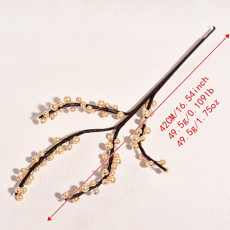 1 PCS Champagne Pearl Branches, 42cm Bendable Artificial Beaded Stem