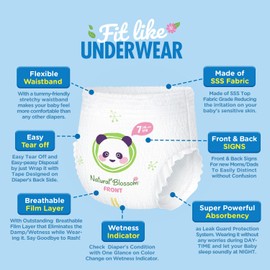 Natural Blossom Pull-On Baby Diapers | Ultra-Slim, Hypoallergenic, Super Soft, Vegan | Size 7 (5T-6T, 37 lbs and Over) | 72 Count