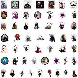 NieR:Automata Sticker Pack Games Sticker Set Waterproof Vinyl Sticker for Laptop Children Cars Motorcycle Bicycle Skateboard Luggage Suitcase Computer Sticker Graffiti Decal Pack of 50