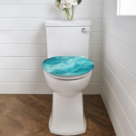Luarisgur Toilet Seat Cover Aqua Marble Toilet Lid Covers for Bathroom Round Oblong Toilet Seat Lid Cover Elongated Size Washable Toilet Protector Cover Fits Most Toilet Lids