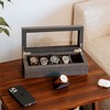 CASE ELEGANCE Monogrammed Two-Toned Herringbone and Solid Wood Watch Box