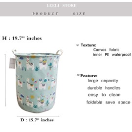 LEELI Laundry Hamper with Handles Collapsible Canvas Laundry Basket,Waterproof Storage Basket Home Organizer for Nursery,Clothes,Toys,Baby Hamper19.7×15.7(grey elephant)