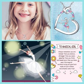 Luckimoli Dance Necklace for Girls Womens Crystal Heart Pendant Necklaces Gifts Jewelry Gifts for Girls Daughter Granddaughter Niece Birthday Gift for Dance Lovers