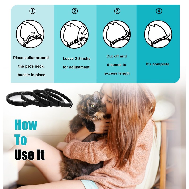 Cat Calming Collar 4 Pack, Adjustable Soother, Anxiety Relief, Stress