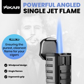 XIKAR Tactical Single-Jet Lighter, Gunmetal and Black - Powerful Flame, Rugged Design with Rest Feature, Pocket Clip, EZ-View Fuel Window, and Adjustable Flame Height - Ideal for Outdoor Use