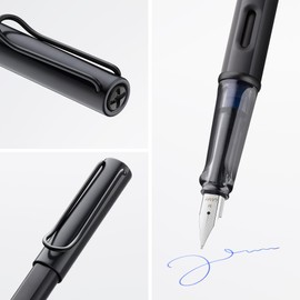 Lamy Lamy AL-star black Füller – Füllhalter mit ergonomischem Griff & schwarzer Stahlfeder in Strichbreite F – leichtes Aluminiumgehäuse – inkl. Tintenpatrone T 10 blau – Rechtshänder