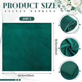 12 Pcs Emerald Green Napkins Cloth 20 x 20 Inches Velvet Dinner Napkins Soft Square Table Napkins Absorbent for Thanksgiving Wedding Party Baby Shower Bridal Shower