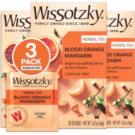 Wissotzky Blood Orange Mandarin Herbal Tea (3 Pack - 60 Tea Bags) | Citrus Blend | Caffeine Free Tea | Uplifting & Bright