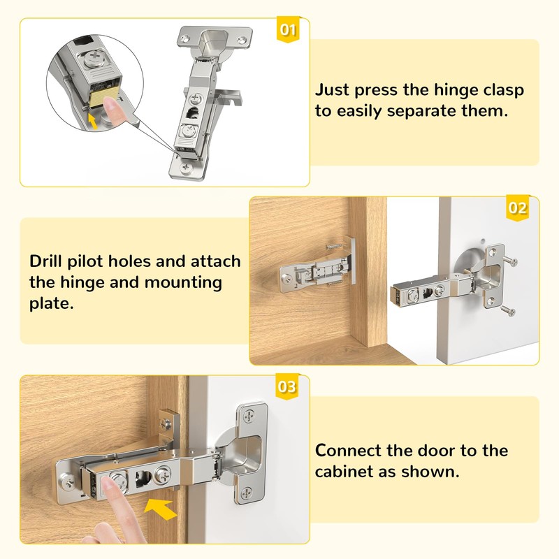 Onemake 4 Pack 110° Face Frame Inset Cabinet Hinges, Soft