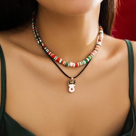 Gangel Christmas Choker Necklace Boho Layered Necklace Choker Reindeer Necklaces Heishi Surfer Necklace Holiday Party Jewelry Chain Necklace for Women