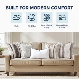 MIULEE 12x20 Pillow Inserts, Fluffy Down Alternative Filling Pack of 2 Ultra Soft Lumbar Throw Pillows for Sofa Couch Bed