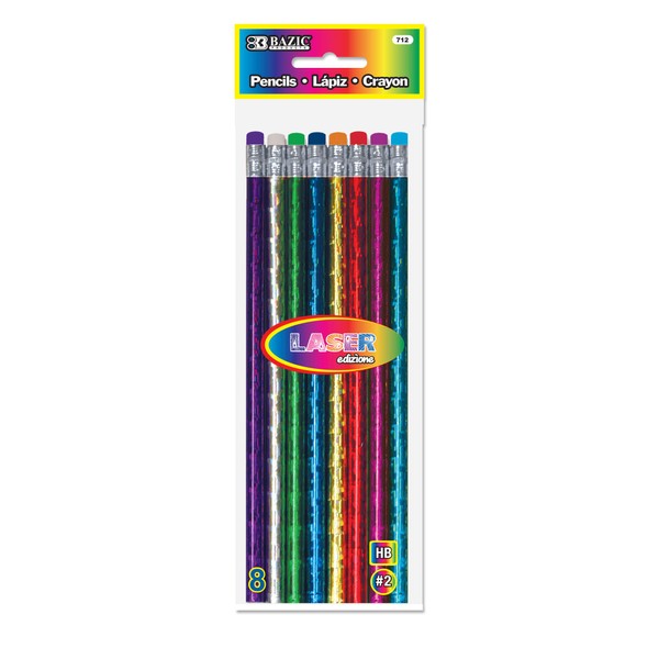 BAZIC Wood Pencil Metallic Laser Foil Pencils, Latex Free Eraser,