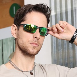 DUCO DC8277 Men's Polarised Sunglasses with Metal Frame and Carbon Fibre Glasses Legs UV400 CAT 3, black frame revo green lens