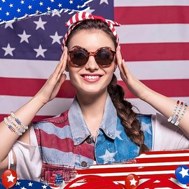 USA 250th Anniversary Independence Day Bracelets for Women Men,4th of July American Patriotic Independence Day Wristband Bracelets,Red White Blue Stackable Stretch Bracelet,4th of July Jewelry Accessories for Independence Day Memorial Day (B)