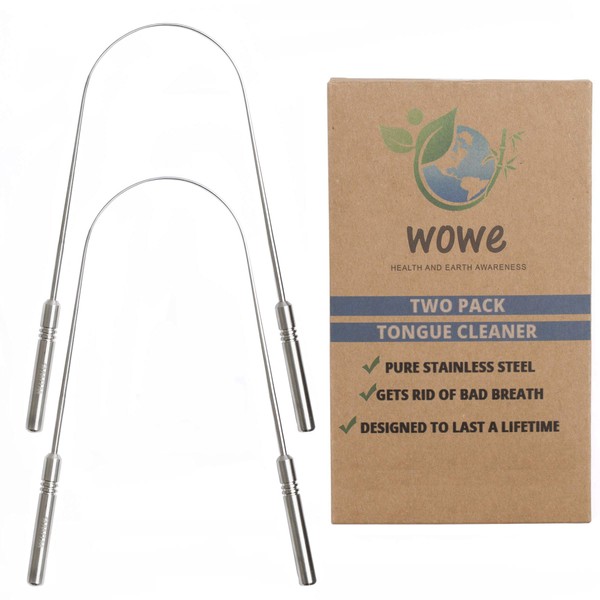 Wowe Lifestyle Tongue Scraper Cleaner - Eco-Friendly Metal - Get Rid of Bad Breath, and Halitosis - Pack of 2 (Stainless Steel)