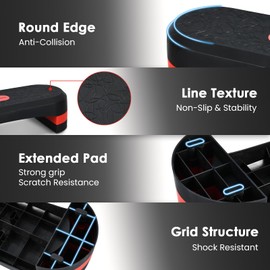 Step Platform for Exercise, 3 Levels Adjustable Aerobic Stepper, 30" Cardio Platform for Workout Step with Riser 4"- 6"- 8" (Black)