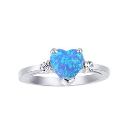 CloseoutWarehouse Blue Simulated Opal Cubic Zirconia Heart Ring Sterling Silver Size 8