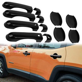 EnRand Handle Cover with Smart Keyhole and Cup Bowl Cover Trim for Jeep Renegade-12 Pcs Black