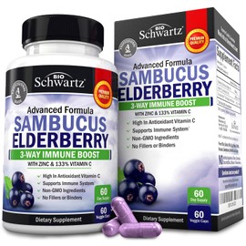 Elderberry Capsules with Zinc and Vitamin C for Adults - Immune Support Vitamins for Women and Men - Black Sambucus Elderberry Vitamin C and Zinc - Immune Defense Multiminerals Supplement, 60 Count