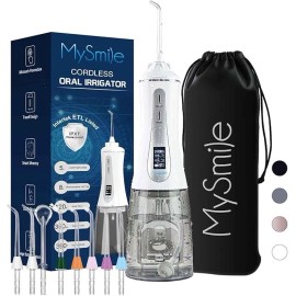 MySmile OLED Cordless Oral Irrigator Water Flosser 8 Jet Tips 5 Model White