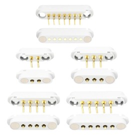 2 Pair White Magnetic Bend Pogo Pin Connector, 2/3/4/5/6P 2A Pogopin Magnetic Connector Male+Female 2.54/2.5MM Through Holes Spring Loaded Connector DC Power Socket Charge Probe Connector (4Pin)