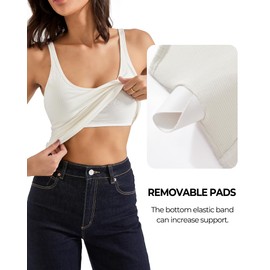 SUUKSESS Women Padded Cotton Ribbed Tank Tops Summer Going Out Basic Scoop Neck Cami Tops Sleeveless Casual Shirts (White, S)
