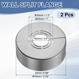 uxcell Wall Split Flange, 2 Pcs 70x25 mm - Cuttable ABS Round Escutcheon Plate Cover Buckle, Shower Arm Flange for 20/25/33mm(0.8/1.0/1.3 Inch) Water Pipe Faucet Decoration (Gray)