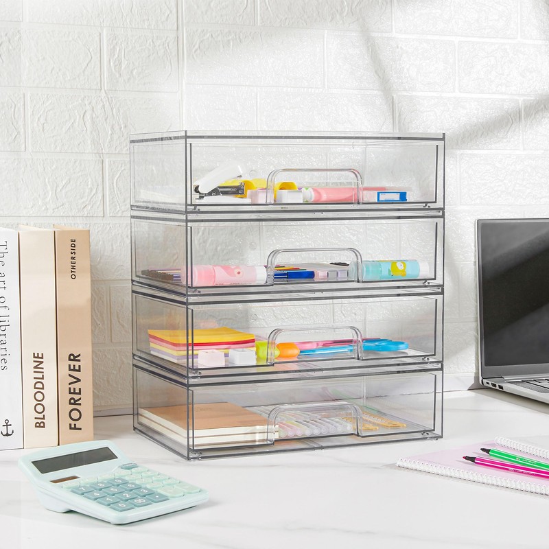 Vtopmart 12.1''W Clear Stackable Storage Drawers,2 Pack Acrylic Plastic Organizers